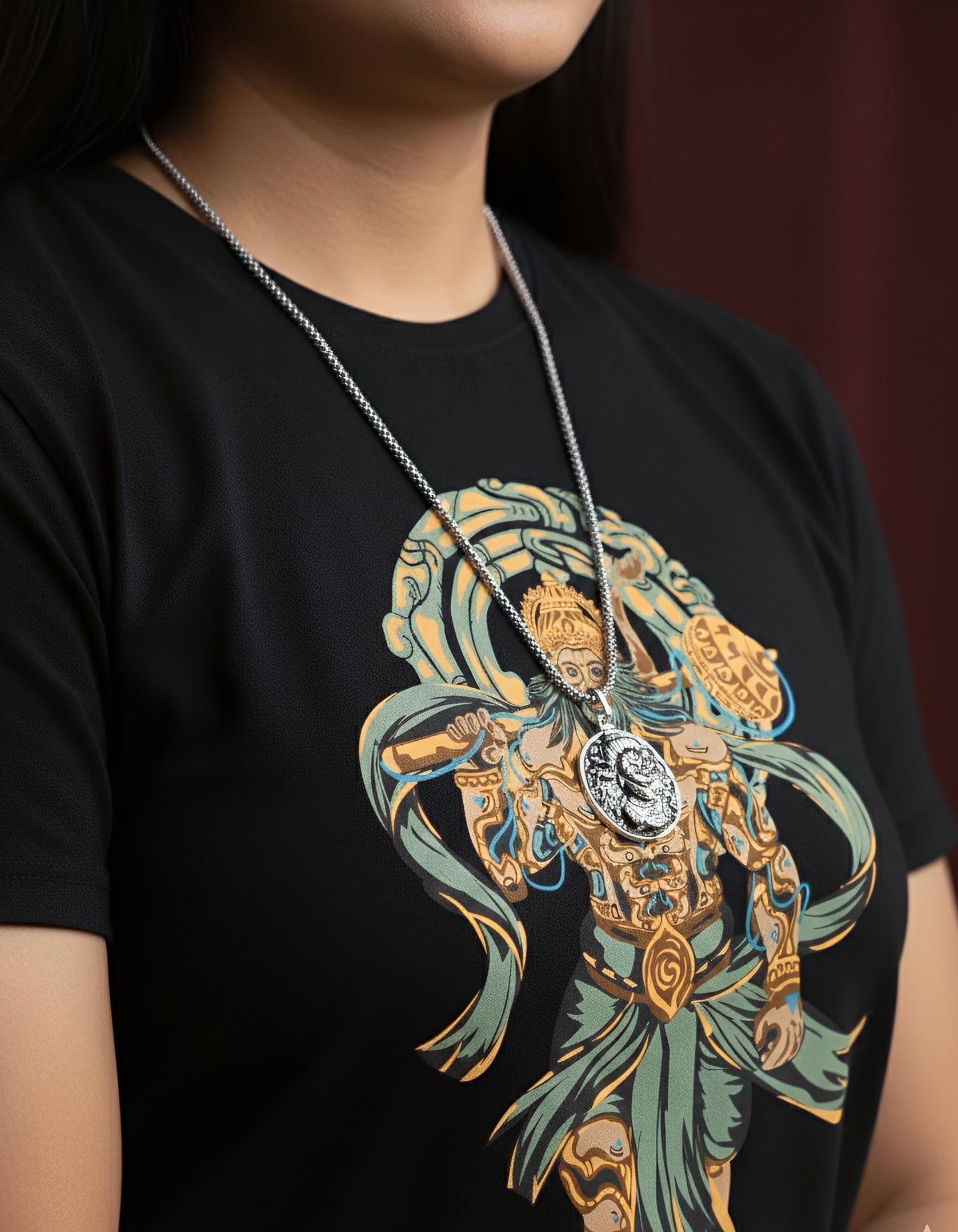 Hanuman Ji Oxidised Silver Pendant Chain for Men & Women | Bajrangbali Devotional Alloy Necklace | Hindu Spiritual Jewelry