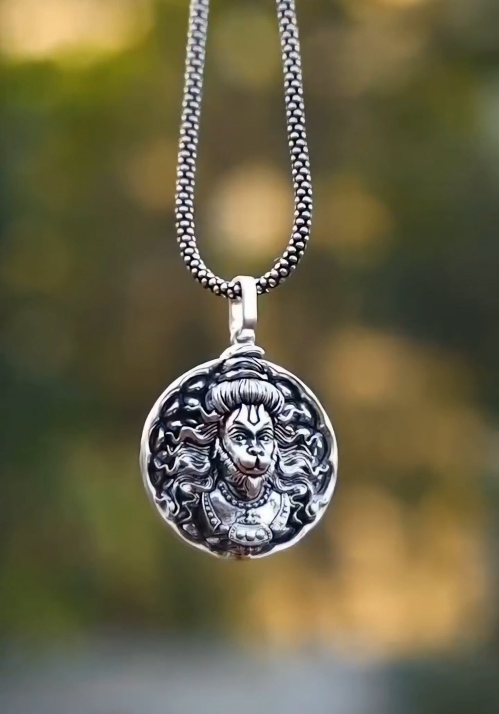 Hanuman Ji Oxidised Silver Pendant Chain for Men & Women | Bajrangbali Devotional Alloy Necklace | Hindu Spiritual Jewelry