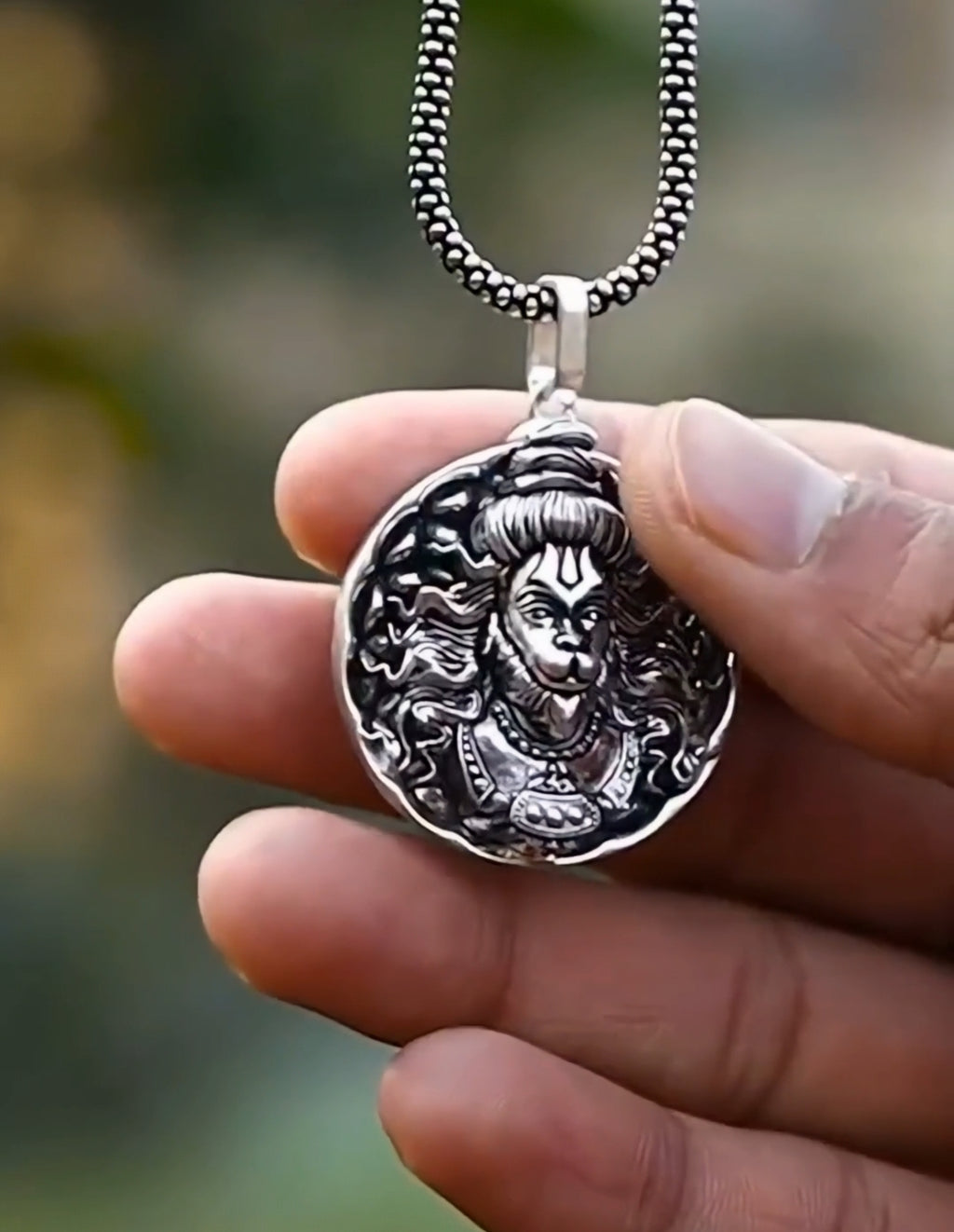 Hanuman Ji Oxidised Silver Pendant Chain for Men & Women | Bajrangbali Devotional Alloy Necklace | Hindu Spiritual Jewelry